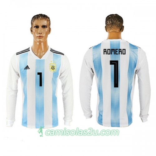 Camisolas de Futebol Argentina Romero 1 Equipamento Principal Copa do Mundo 2018 Manga Comprida Camisolas de Futebol Argentina Romero 1 Equipamento Principal Copa do Mundo 2018 Manga Comprida